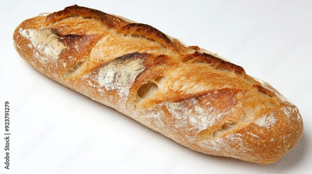 Freshly baked crusty baguette, isolated on white, artisanal bread Freshly baked crusty baguette, isolated on white, artisanal bread