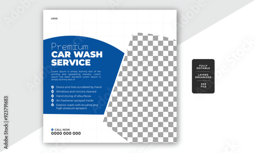 Cleaning service promotional car wash trendy social media post or web banner vector template design