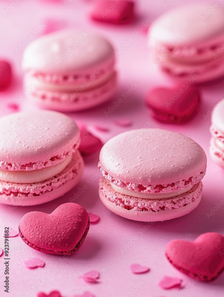 Sweet and Cute Pink Macarons with Heart Shapes Sweet and Cute Pink Macarons with Heart Shapes