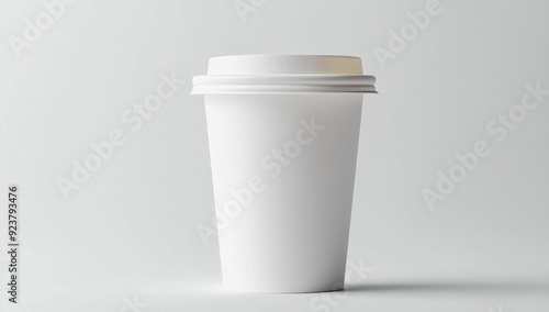 A white disposable coffee cup with a lid, isolated and empty, ideal for showcasing design ideas or logos, web banner with copy space.