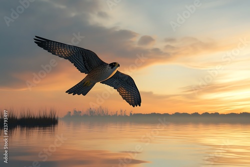 Majestic Peregrine Falcon Soaring in Twilight Sky - Realistic Illustration of Hunting Bird of Prey