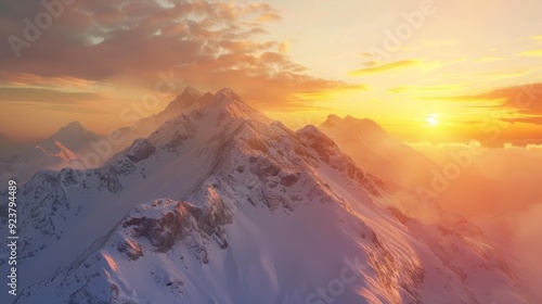 mountain sunset , photorealistic mountain , high detail mountain landscape , realistic mountain image 