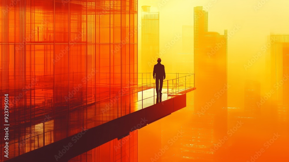An illustration of a solitary construction worker standing on ...