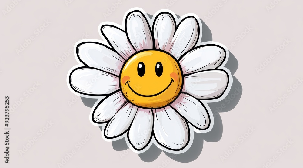 A vibrant and playful daisy showcasing a cheerful and happy smiley face right at its center, radiating joy A vibrant and playful daisy showcasing a cheerful and happy smiley face right at its center, radiating joy