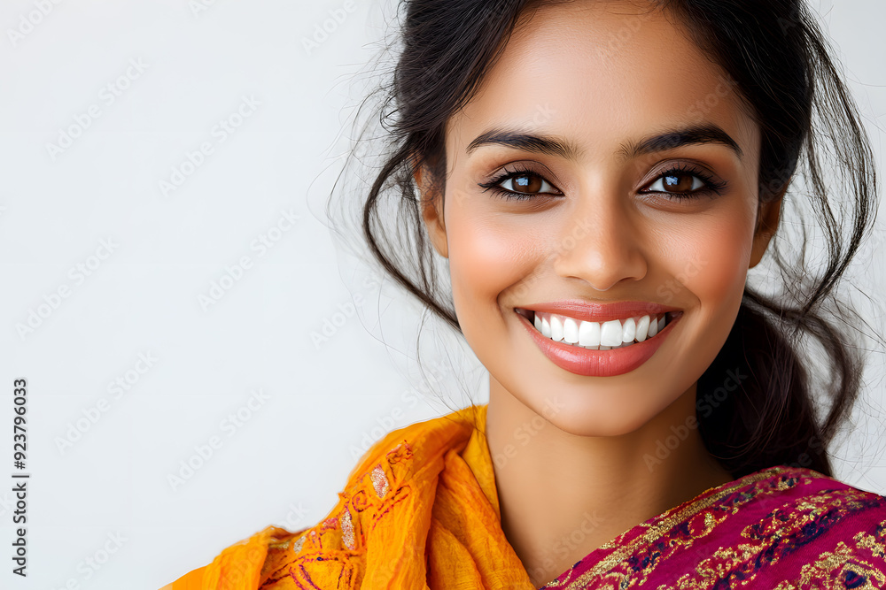Beautiful Indian woman face. Close up girls face. Skin care beauty treatments concept
