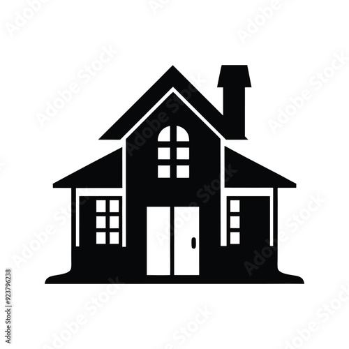 Black Color house Silhouette Vector Illustration, Solid White Background 