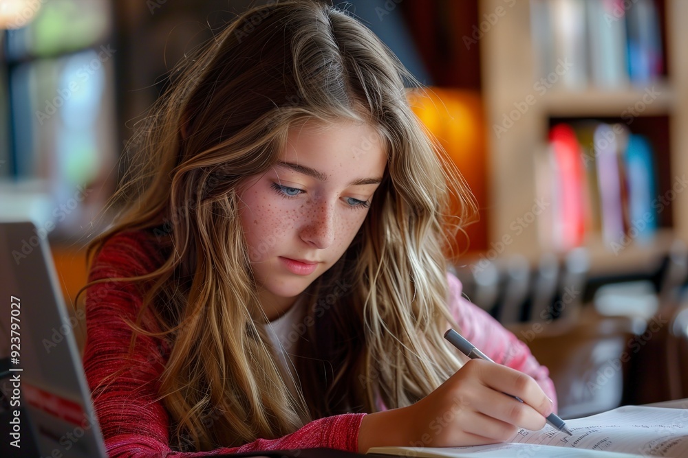 A teenager girl notebook desk student preparation A teenager girl notebook desk student preparation