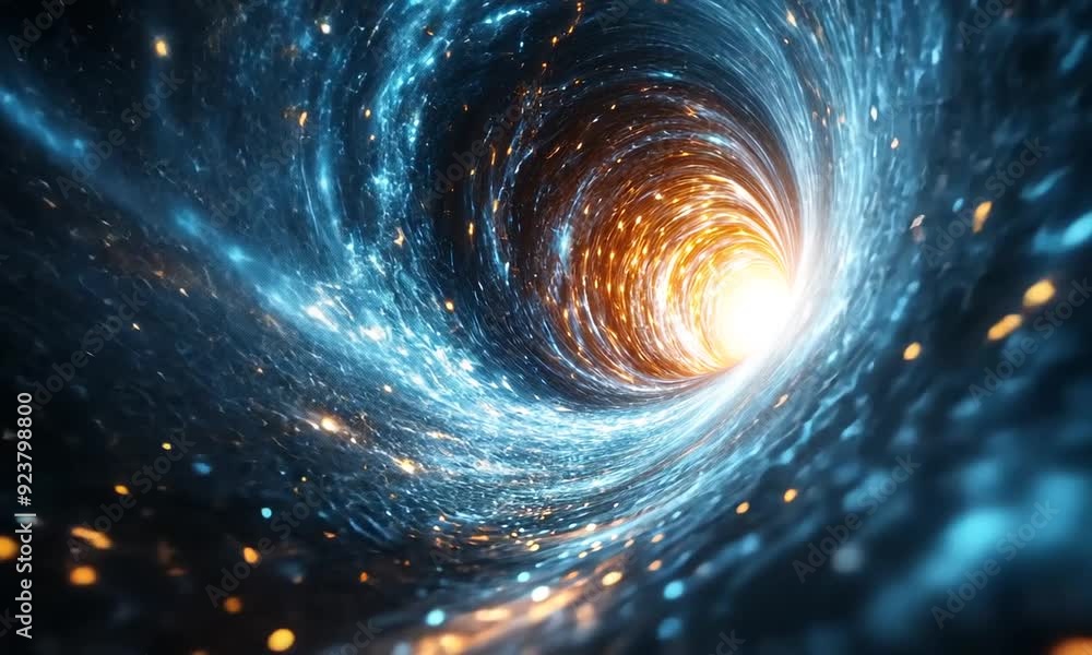 Abstract swirling blue and orange lights in a tunnel. Abstract swirling blue and orange lights in a tunnel.