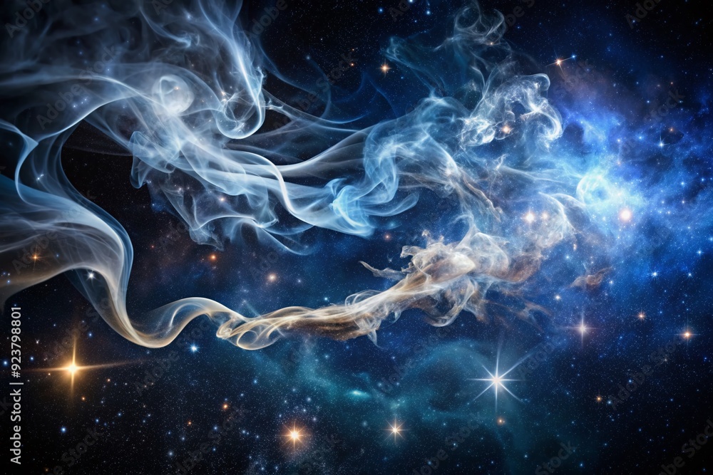 Ethereal wisps of cigarette smoke drift and swirl in a mesmerizing dance, suspended in the darkness of space, against a backdrop of starry celestial bodies. Ethereal wisps of cigarette smoke drift and swirl in a mesmerizing dance, suspended in the darkness of space, against a backdrop of starry celestial bodies.