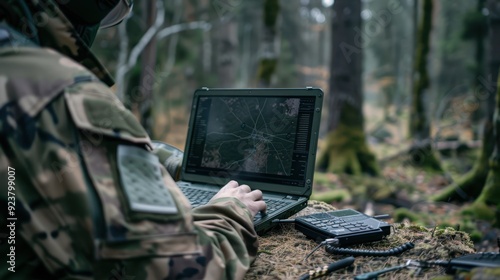 The soldier with a laptop photo