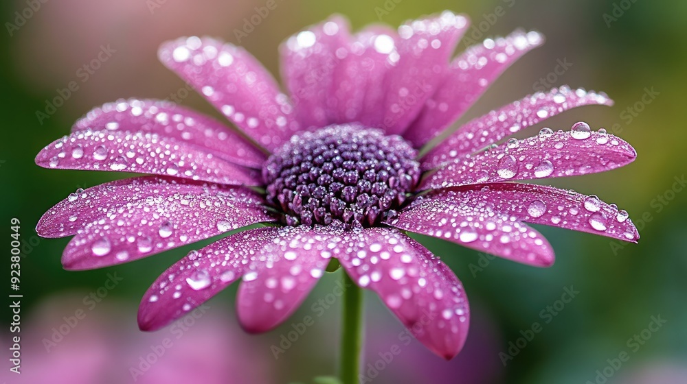 Pink flower covered in dew drops, with a focus on the shimmering droplets enhancing its natural beauty. Pink flower covered in dew drops, with a focus on the shimmering droplets enhancing its natural beauty.