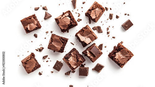 Wallpaper Mural Chocolate Brownies and Chocolate Pieces Scattered on White Background. Torontodigital.ca