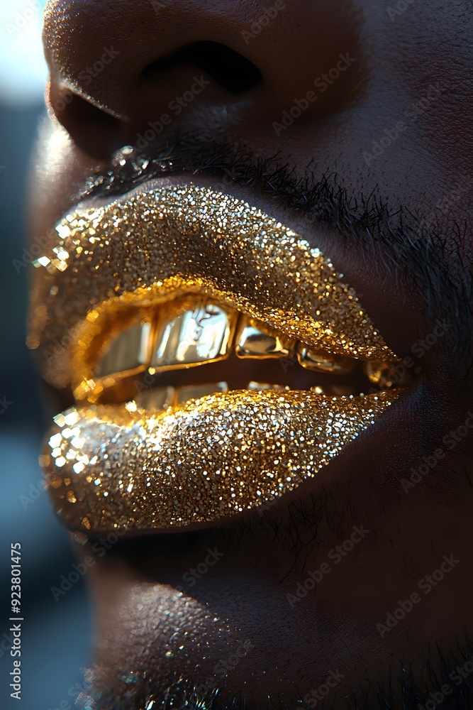 Closeup of Lips with Gold Glitter and Grill. Closeup of Lips with Gold Glitter and Grill.