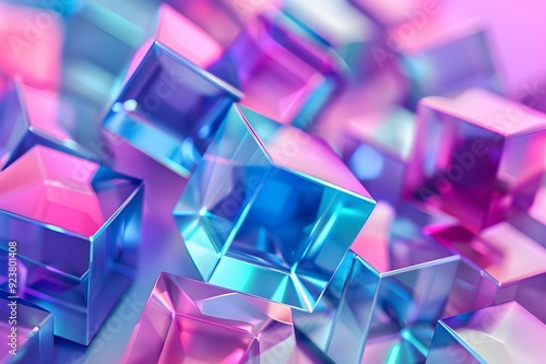 Abstract 3D Colorful Cubes with Reflective Surface