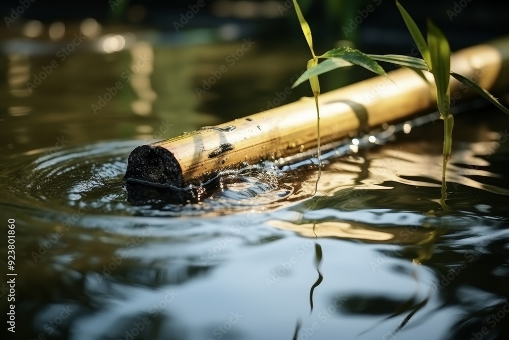 Tranquil bamboo garden with flowing water and natural surroundings. Tranquil bamboo garden with flowing water and natural surroundings.