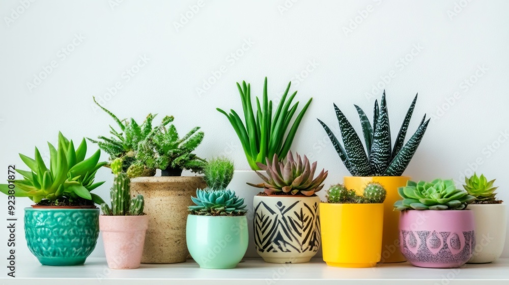 Fototapeta premium Colorful Succulent Collection in Decorative Pots