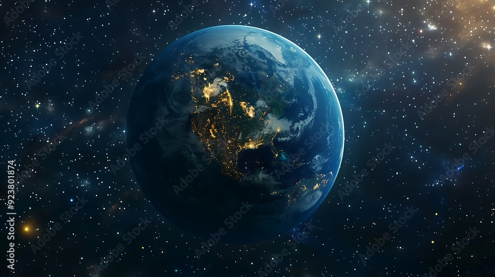 Naklejka premium A distant view of Earth. Earth from Space.