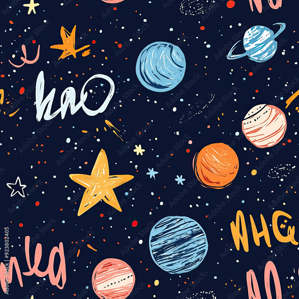 This captivating illustration showcases the vast beauty of outer space, featuring a dynamic array of planets, stars, and cosmic elements floating in the night sky. The artwork brings to life a mesmeri This captivating illustration showcases the vast beauty of outer space, featuring a dynamic array of planets, stars, and cosmic elements floating in the night sky. The artwork brings to life a mesmeri