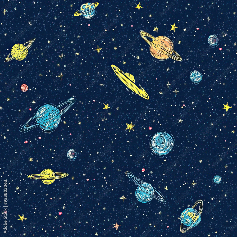 This captivating illustration showcases the vast beauty of outer space, featuring a dynamic array of planets, stars, and cosmic elements floating in the night sky. The artwork brings to life a mesmeri This captivating illustration showcases the vast beauty of outer space, featuring a dynamic array of planets, stars, and cosmic elements floating in the night sky. The artwork brings to life a mesmeri