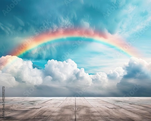 A wide-open sky with a rainbow, contrasted with a sky darkened by clouds, symbolizing optimism vs. pessimism photo