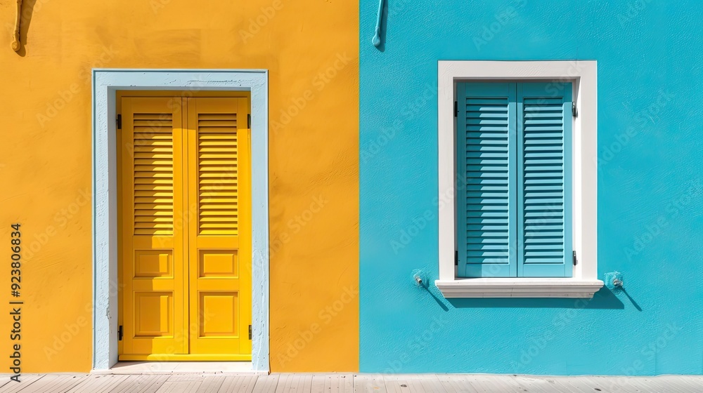 A house with open shutters letting in sunlight, next to a house with closed shutters, representing welcome vs. isolation A house with open shutters letting in sunlight, next to a house with closed shutters, representing welcome vs. isolation
