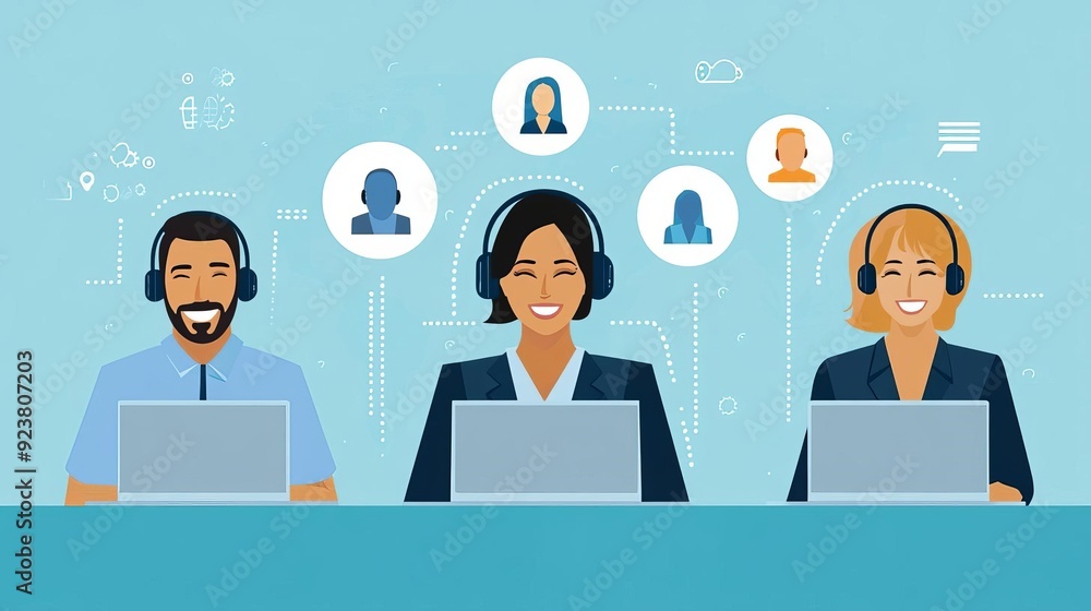 A team of customer service agents providing valuable guidance and solutions based on client feedback, highlighting effective service and performance A team of customer service agents providing valuable guidance and solutions based on client feedback, highlighting effective service and performance