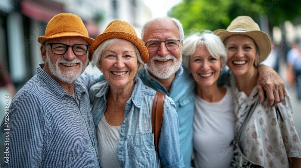 Seniors enjoying a joyful moment together in a vibrant outdoor setting Seniors enjoying a joyful moment together in a vibrant outdoor setting