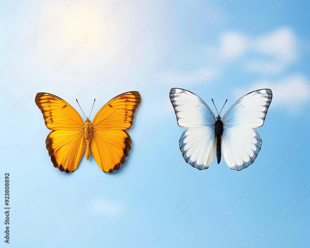 A butterfly accepting the warmth of the sun, while a cold wind rejects the fragile wings, symbolizing comfort vs. adversity A butterfly accepting the warmth of the sun, while a cold wind rejects the fragile wings, symbolizing comfort vs. adversity