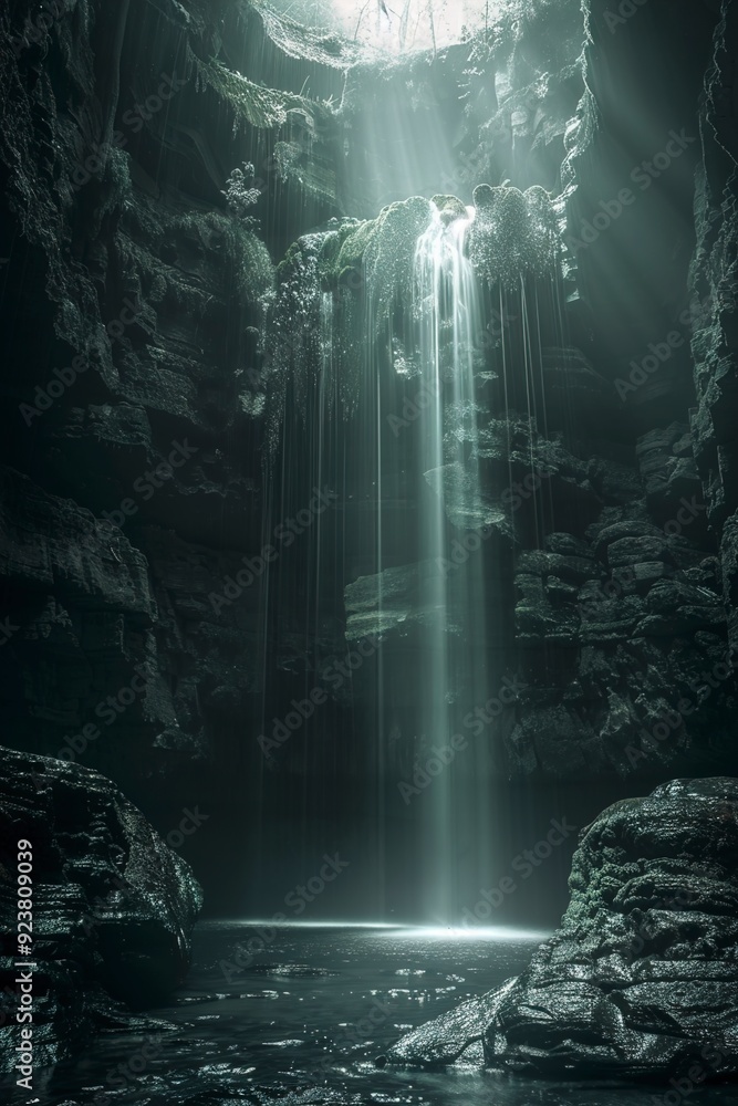 A Water dark waterfall underground limestone ancient A Water dark waterfall underground limestone ancient