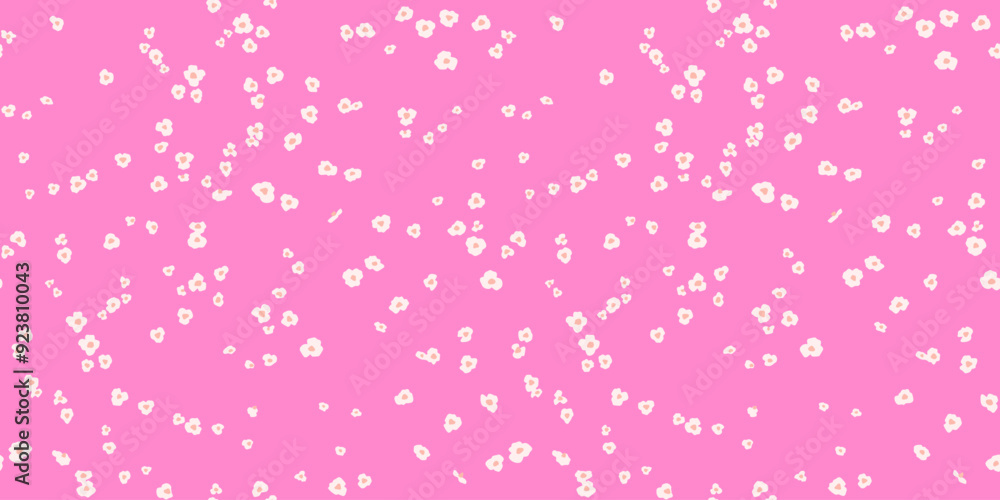 Abstract shapes flowers, small polka dots, scattered randomly dots, spots, drops seamless pattern. Vector hand drawing sketch. Painted minimalist tiny ditsy floral printing on a pink background. Abstract shapes flowers, small polka dots, scattered randomly dots, spots, drops seamless pattern. Vector hand drawing sketch. Painted minimalist tiny ditsy floral printing on a pink background.