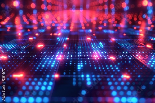 Wallpaper Mural Abstract Digital Network with Blue and Red Lights Torontodigital.ca