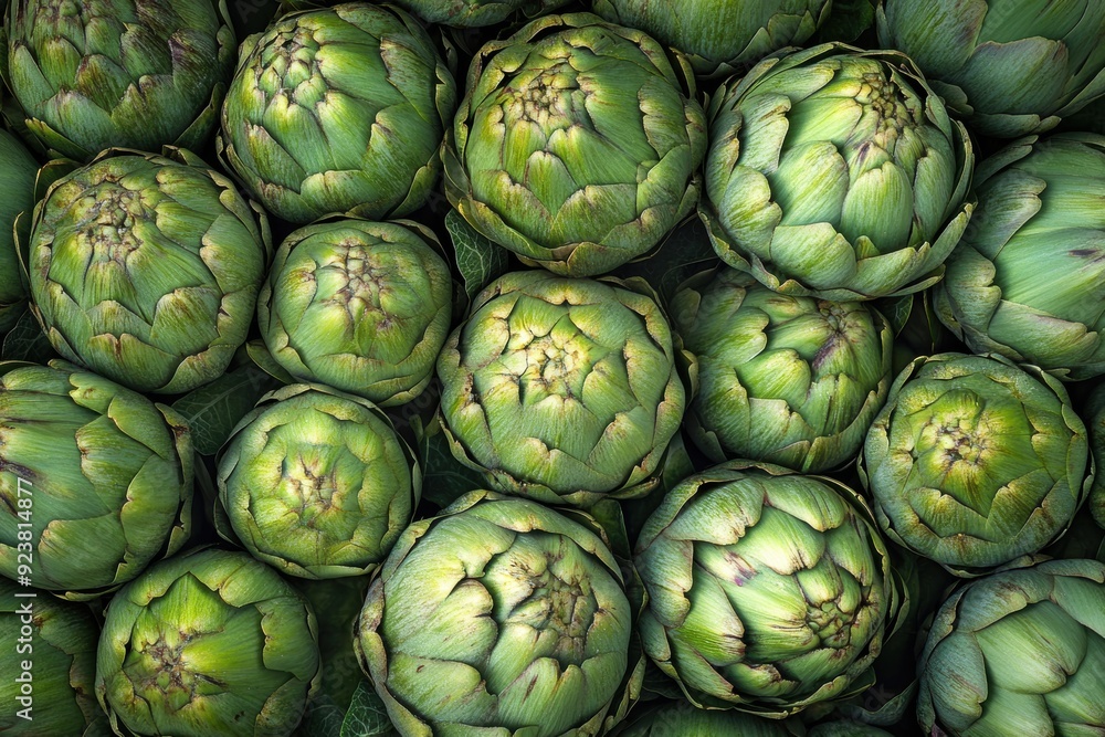 Fresh artichokes at the market display Fresh artichokes at the market display