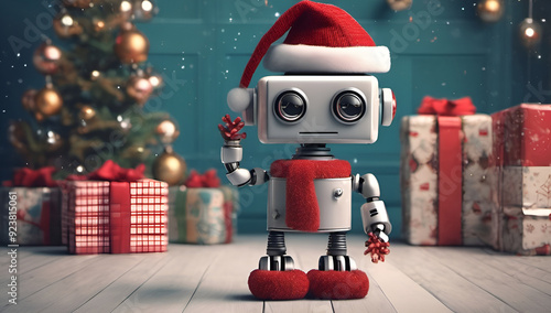 Cute Christmas robot background room for copy holiday shopping 
