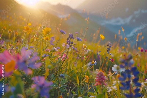 Sunlit Wildflowers in a Mountain Meadow