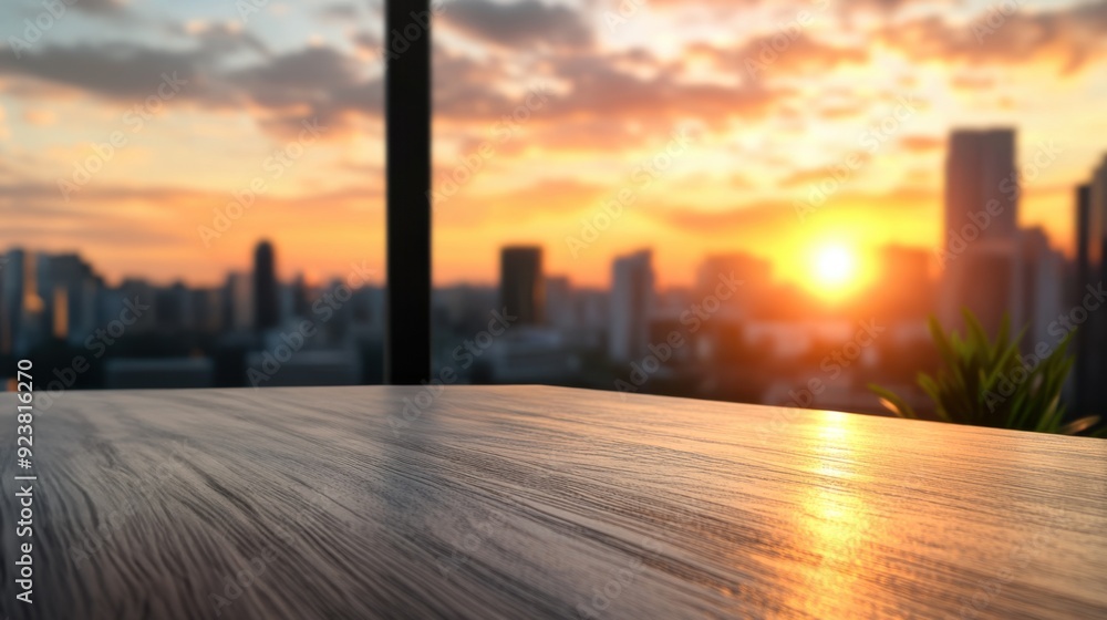 A serene view of a sunset over a city skyline, captured from a wooden table, evoking tranquility and urban beauty. A serene view of a sunset over a city skyline, captured from a wooden table, evoking tranquility and urban beauty.