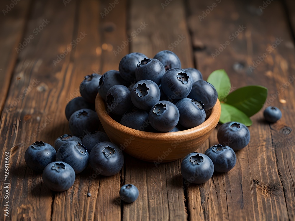 Juicy ripe blueberries in white bowl on rustic wood, macro shot of healthy summer fruit Juicy ripe blueberries in white bowl on rustic wood, macro shot of healthy summer fruit