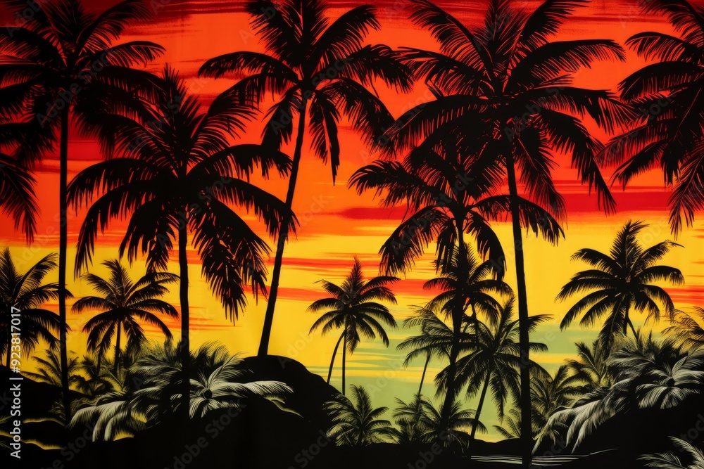 Tropical sunset with palm tree silhouettes. Tropical sunset with palm tree silhouettes.
