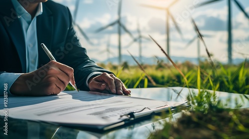 Obraz na płótnie A government official signed a bill to advance renewable energy and promote green innovation nationwide. w salonie