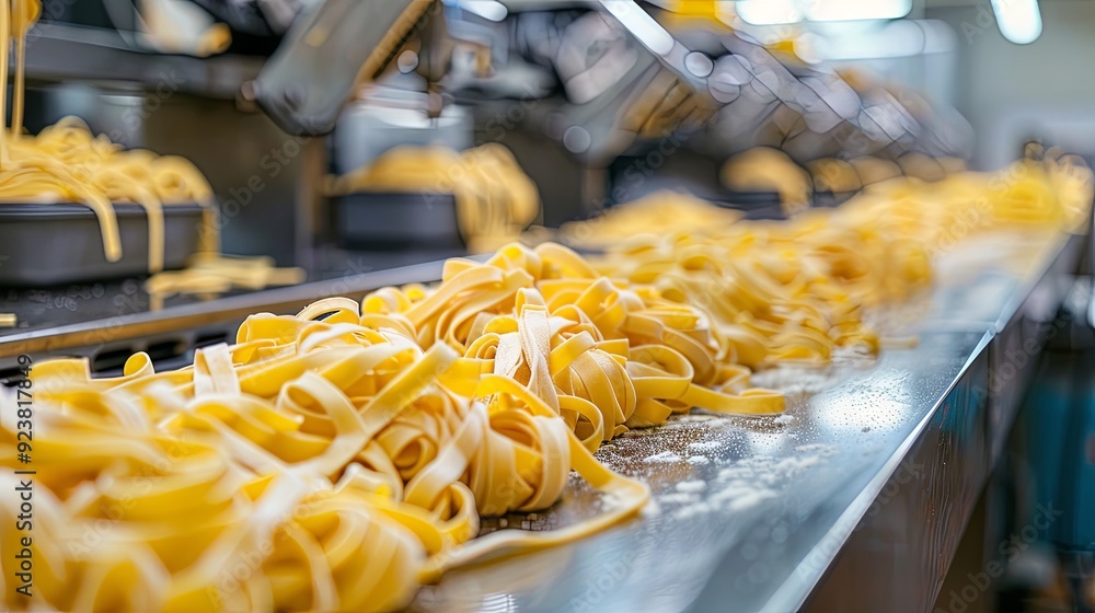 Fresh pasta is produced by automated food factories Fresh pasta is produced by automated food factories