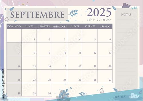 Calendario mensual 2025 en Español. SEPTIEMBRE 