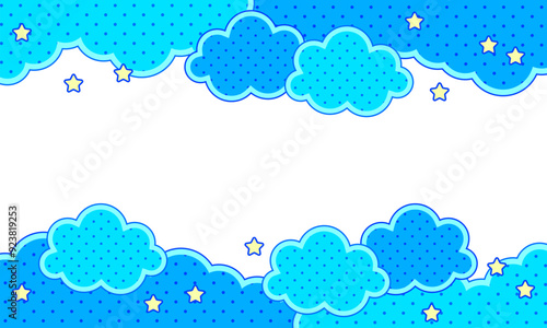 Abstract blue background with stars, clouds. Abstract background with little stars. Decoration banner themed Lol surprise doll girlish style. Invitation card template