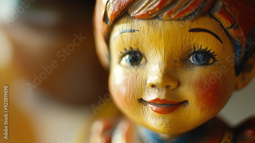 1980s pvc toy figurine, polychrome wood sculpture, little boy, ballets russes, close up photo