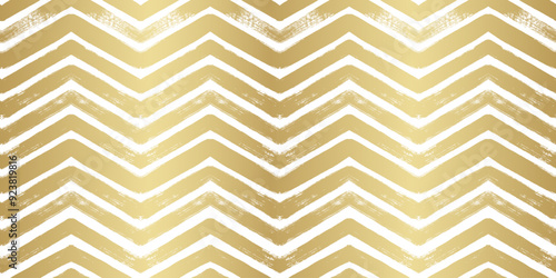 Christmas gold chevron pattern. Hand drawn zigzag golden foil print. Shining stripes seamless background