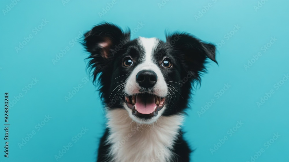 Happy Border Collie on Blue Background Happy Border Collie on Blue Background