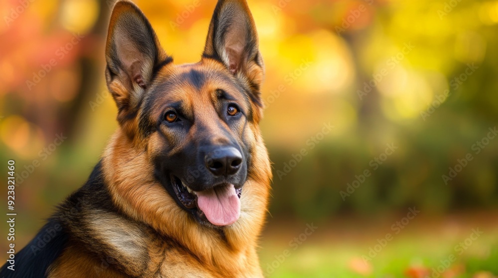 Happy German Shepherd in Autumn Park Happy German Shepherd in Autumn Park