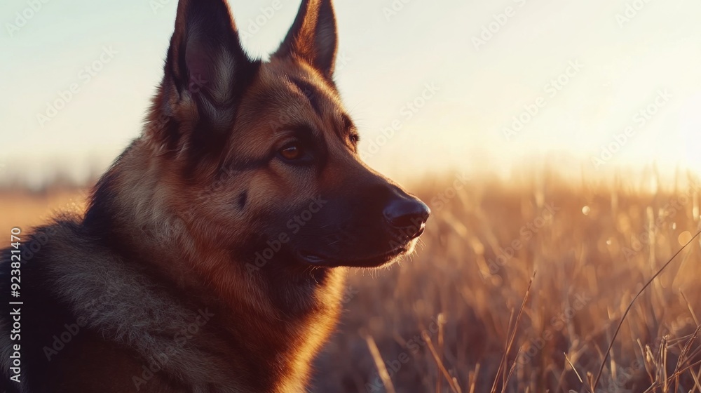 Majestic German Shepherd in Sunrise Majestic German Shepherd in Sunrise