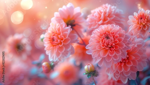 Peach Dahlias in a Dreamy Garden