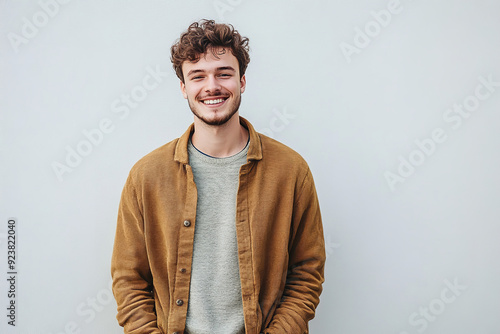 A portrait of a happy young man standing casually exudes a relaxed and cheerful vibe photo