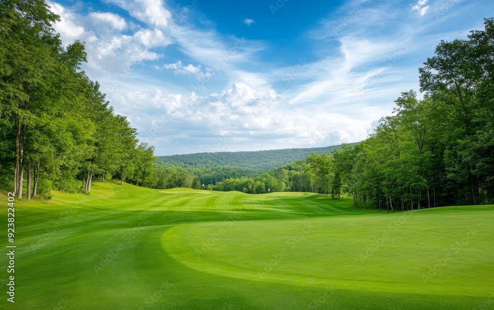 Beautiful Golf Course with Blue Sky and Green Grass Landscape Beautiful Golf Course with Blue Sky and Green Grass Landscape