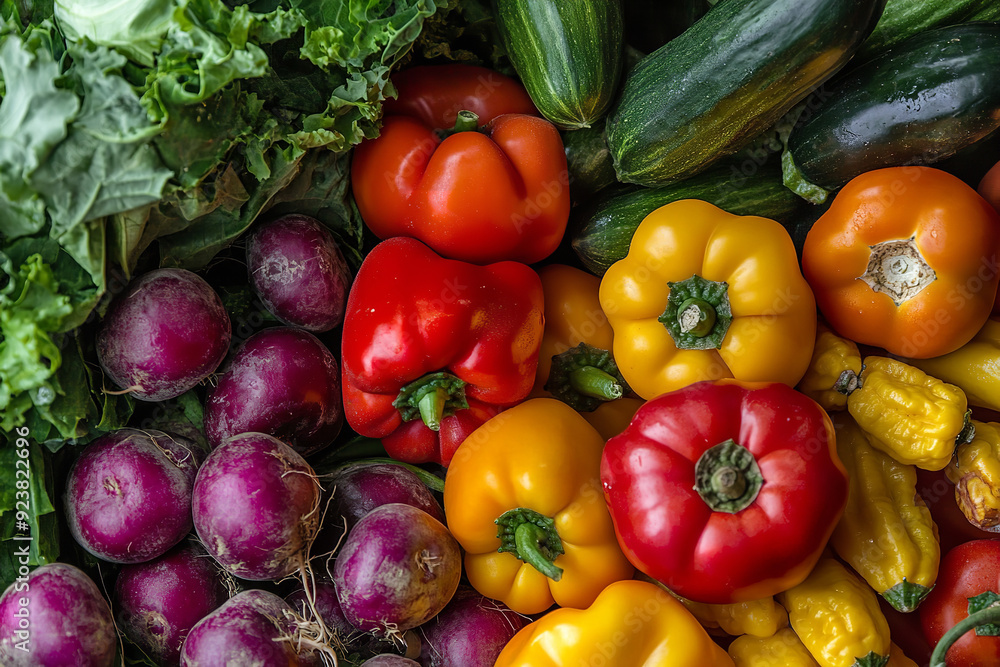 A vibrant assortment of fresh, organic vegetables is artfully arranged, creating a colorful and appetizing food background.
A vibrant assortment of fresh, organic vegetables is artfully arranged, creating a colorful and appetizing food background.